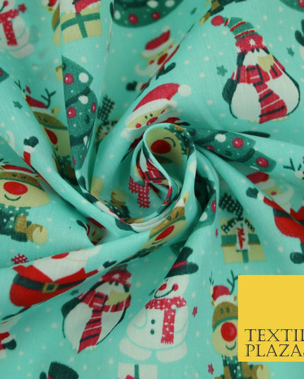Christmas Tree Santa Gifts Rudolph Printed Poly Cotton Fabric Polycotton 45"