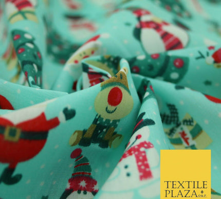 Christmas Tree Santa Gifts Rudolph Printed Poly Cotton Fabric Polycotton 45"