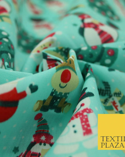 Christmas Tree Santa Gifts Rudolph Printed Poly Cotton Fabric Polycotton 45"