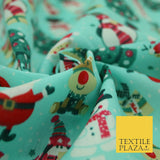 Christmas Tree Santa Gifts Rudolph Printed Poly Cotton Fabric Polycotton 45"