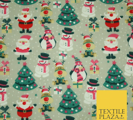 Christmas Tree Santa Gifts Rudolph Printed Poly Cotton Fabric Polycotton 45"