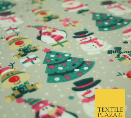 Christmas Tree Santa Gifts Rudolph Printed Poly Cotton Fabric Polycotton 45"