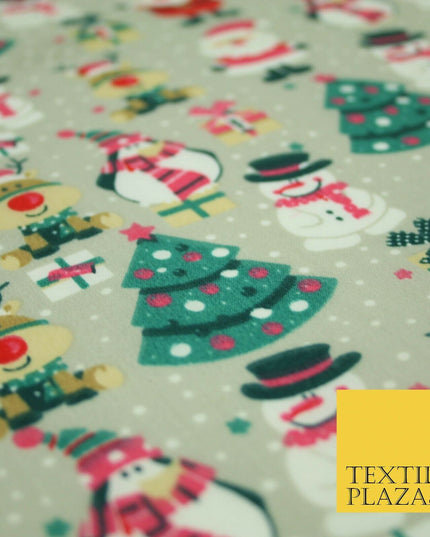 Christmas Tree Santa Gifts Rudolph Printed Poly Cotton Fabric Polycotton 45"