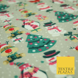 Christmas Tree Santa Gifts Rudolph Printed Poly Cotton Fabric Polycotton 45"