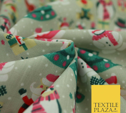 Christmas Tree Santa Gifts Rudolph Printed Poly Cotton Fabric Polycotton 45"