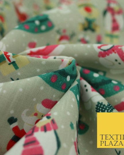 Christmas Tree Santa Gifts Rudolph Printed Poly Cotton Fabric Polycotton 45"