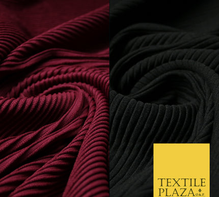 Luxury Wine / Black Fine Ribbed Stretch Jersey Fabric Dress Material 60" Wide