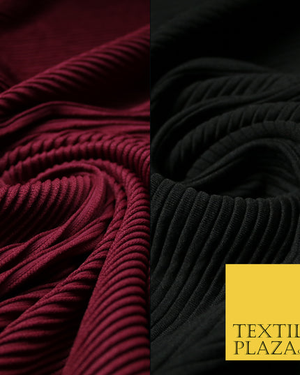 Luxury Wine / Black Fine Ribbed Stretch Jersey Fabric Dress Material 60" Wide