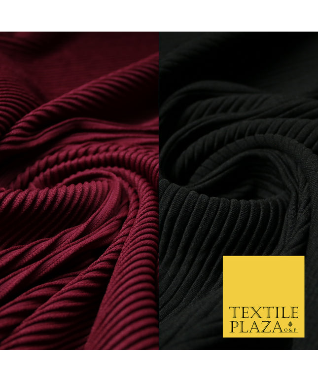Luxury Wine / Black Fine Ribbed Stretch Jersey Fabric Dress Material 60" Wide