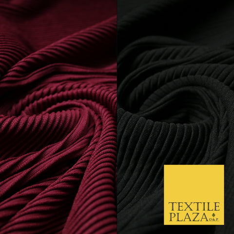Luxury Wine / Black Fine Ribbed Stretch Jersey Fabric Dress Material 60" Wide