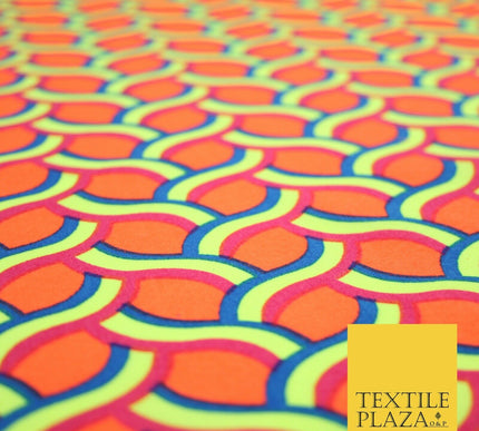 Coral Peach Rainbow Lattice  Printed Crepe Polyester Dress Fabric Retro NHS 2729