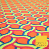 Coral Peach Rainbow Lattice  Printed Crepe Polyester Dress Fabric Retro NHS 2729