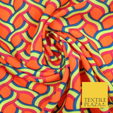 Coral Peach Rainbow Lattice  Printed Crepe Polyester Dress Fabric Retro NHS 2729