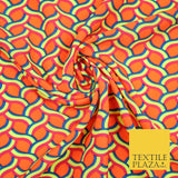 Coral Peach Rainbow Lattice  Printed Crepe Polyester Dress Fabric Retro NHS 2729