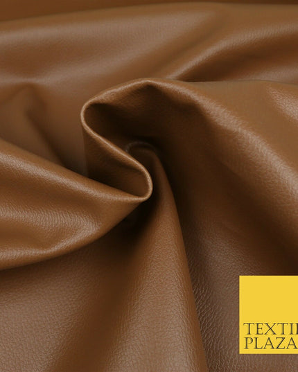TAN Luxury Faux Leather Fabric Felt Backed PVC Fire Retardant Upholstery 1721
