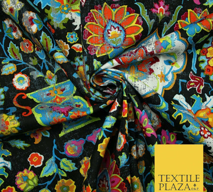 Colourful African Kalamkari Batik Vintage Printed 100% Cotton Canvas Fabric 56"