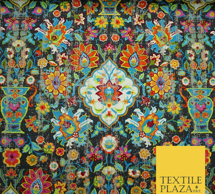 Colourful African Kalamkari Batik Vintage Printed 100% Cotton Canvas Fabric 56"