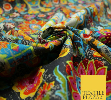 Colourful African Kalamkari Batik Vintage Printed 100% Cotton Canvas Fabric 56"