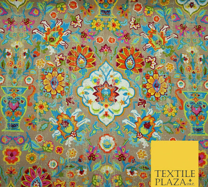 Colourful African Kalamkari Batik Vintage Printed 100% Cotton Canvas Fabric 56"