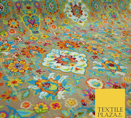 Colourful African Kalamkari Batik Vintage Printed 100% Cotton Canvas Fabric 56"