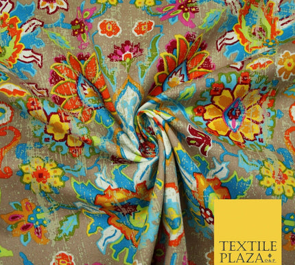 Colourful African Kalamkari Batik Vintage Printed 100% Cotton Canvas Fabric 56"