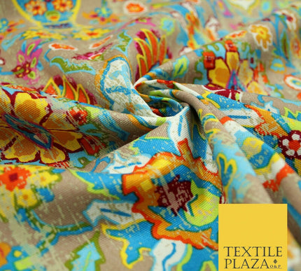 Colourful African Kalamkari Batik Vintage Printed 100% Cotton Canvas Fabric 56"