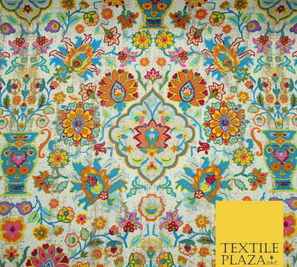 Colourful African Kalamkari Batik Vintage Printed 100% Cotton Canvas Fabric 56"