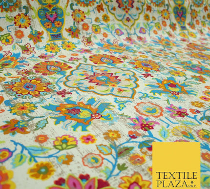 Colourful African Kalamkari Batik Vintage Printed 100% Cotton Canvas Fabric 56"