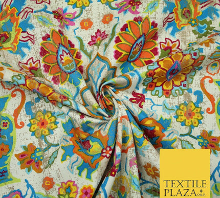 Colourful African Kalamkari Batik Vintage Printed 100% Cotton Canvas Fabric 56"