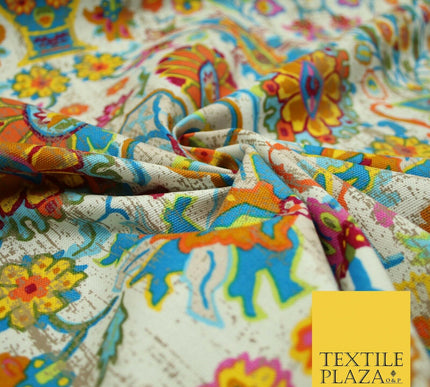 Colourful African Kalamkari Batik Vintage Printed 100% Cotton Canvas Fabric 56"