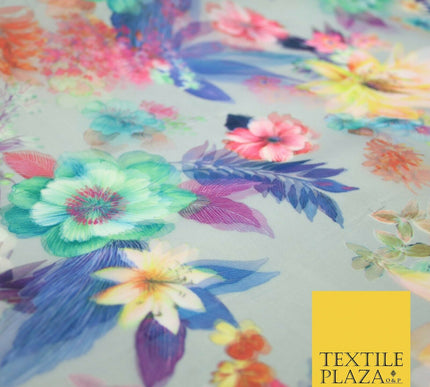 Luxury 3D Multicolour Floral Digital Printed Dual Organza Organdi Fabric 5038