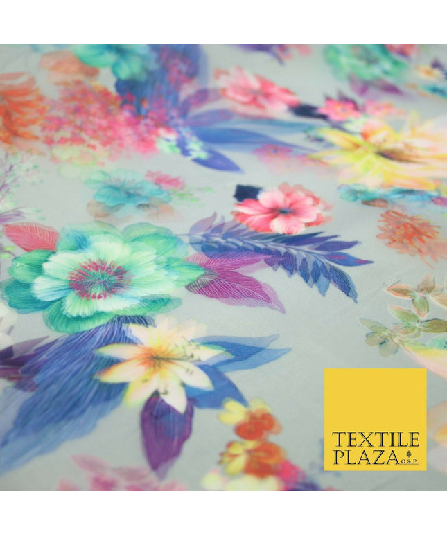 Luxury 3D Multicolour Floral Digital Printed Dual Organza Organdi Fabric 5038