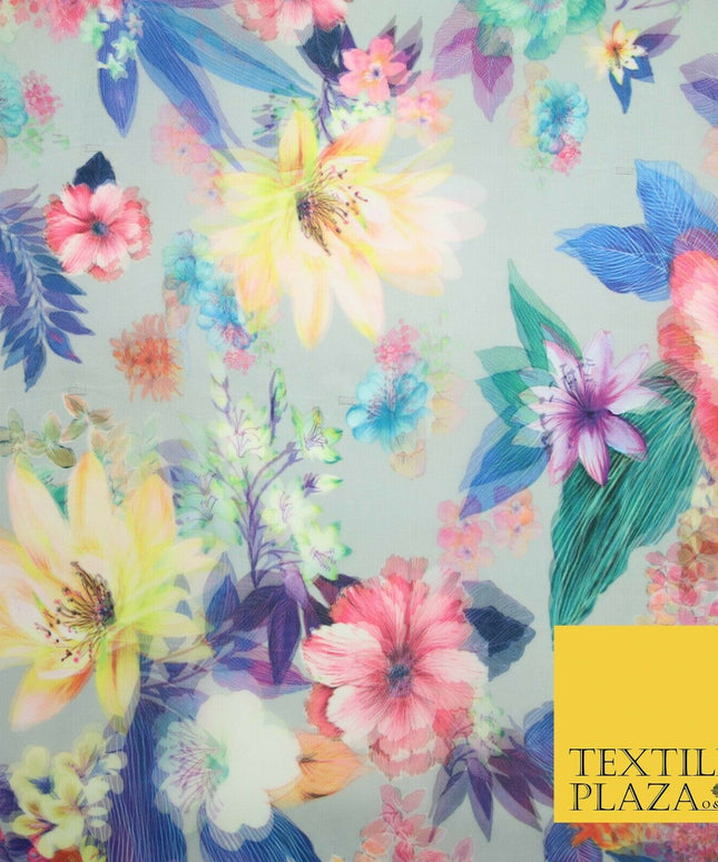 Luxury 3D Multicolour Floral Digital Printed Dual Organza Organdi Fabric 5038