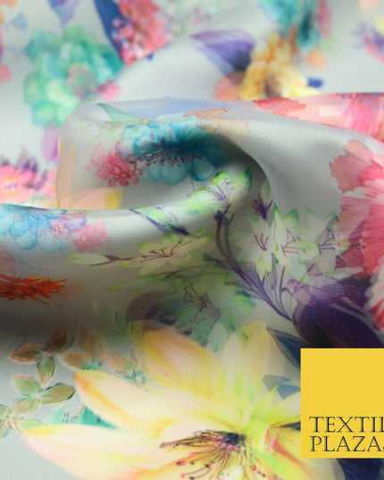 Luxury 3D Multicolour Floral Digital Printed Dual Organza Organdi Fabric 5038