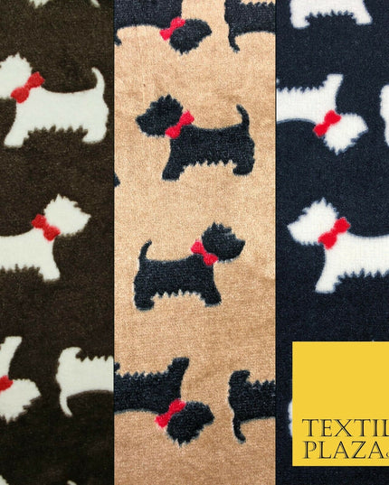 Cute Scottie Dog Terrier Bow SUPER SOFT Printed Cuddle Fleece Fabric Blankets
