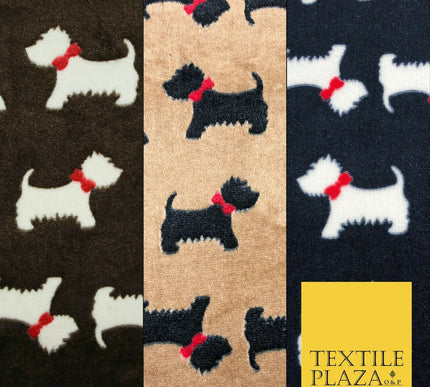 Cute Scottie Dog Terrier Bow SUPER SOFT Printed Cuddle Fleece Fabric Blankets