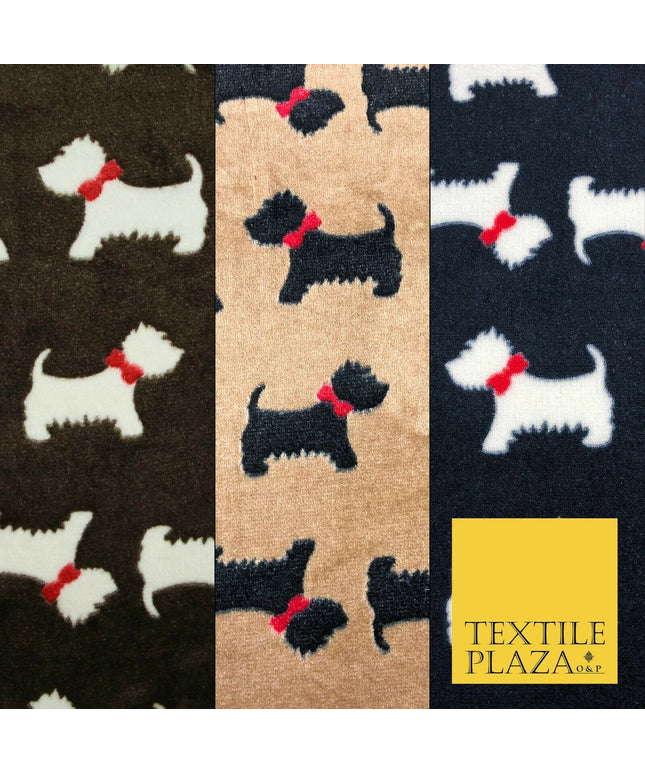 Cute Scottie Dog Terrier Bow SUPER SOFT Printed Cuddle Fleece Fabric Blankets