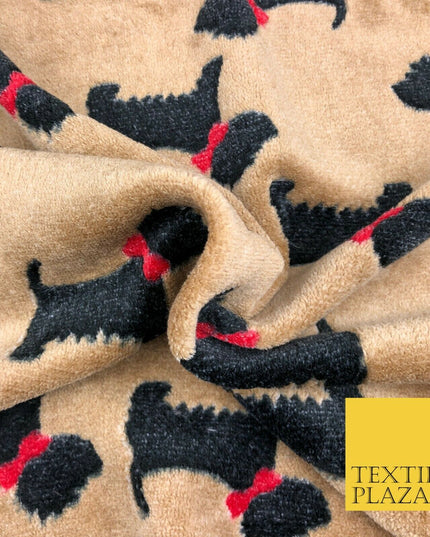 Cute Scottie Dog Terrier Bow SUPER SOFT Printed Cuddle Fleece Fabric Blankets