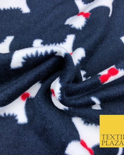 Cute Scottie Dog Terrier Bow SUPER SOFT Printed Cuddle Fleece Fabric Blankets