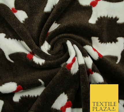 Cute Scottie Dog Terrier Bow SUPER SOFT Printed Cuddle Fleece Fabric Blankets