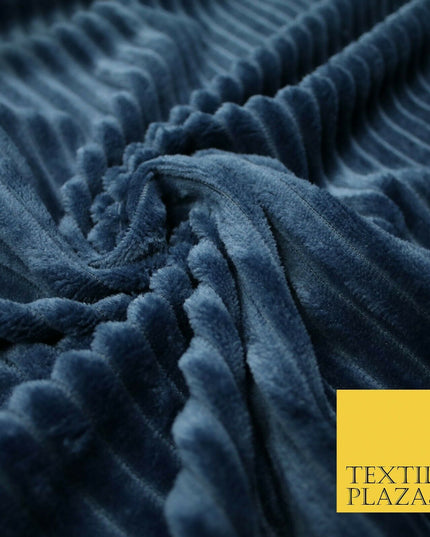 Premium Super Soft Ribbed Line Striped Cuddle Fleece Fabric Blankets Dress Craft