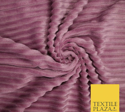 Premium Super Soft Ribbed Line Striped Cuddle Fleece Fabric Blankets Dress Craft