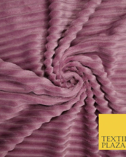 Premium Super Soft Ribbed Line Striped Cuddle Fleece Fabric Blankets Dress Craft