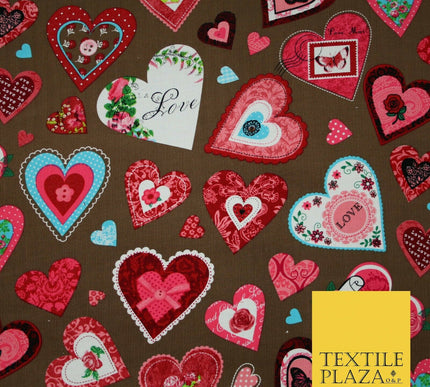 Valentine Love Hearts Patchwork Printed Needlecord Fabric Babycord Corduroy 58"