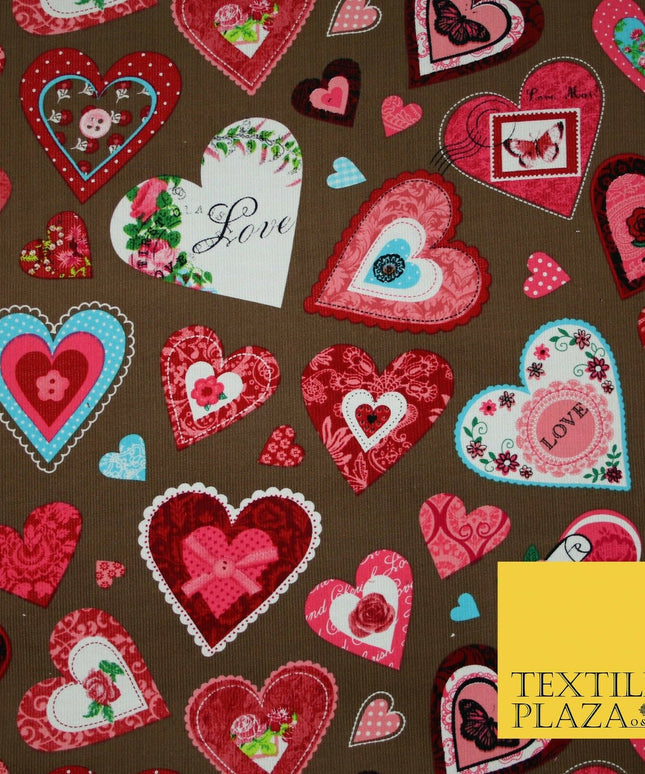 Valentine Love Hearts Patchwork Printed Needlecord Fabric Babycord Corduroy 58"
