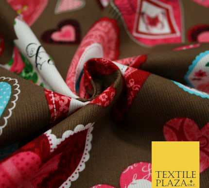 Valentine Love Hearts Patchwork Printed Needlecord Fabric Babycord Corduroy 58"