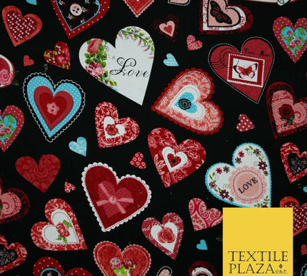 Valentine Love Hearts Patchwork Printed Needlecord Fabric Babycord Corduroy 58"