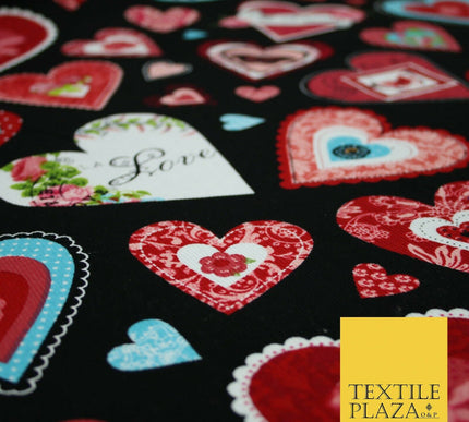 Valentine Love Hearts Patchwork Printed Needlecord Fabric Babycord Corduroy 58"