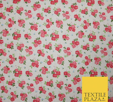 Pale Pink Ditsy Raspberry Floral Bunch Printed Poly Cotton Fabric Polycotton5151