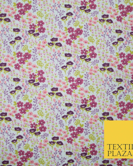 White Ditsy Lilac Floral Bunch Garden Printed Poly Cotton Fabric Polycotton 5152